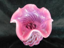 Fenton Glass - Vase - Cranberry Swirl - Ruffled Rim - 11.5" Tall