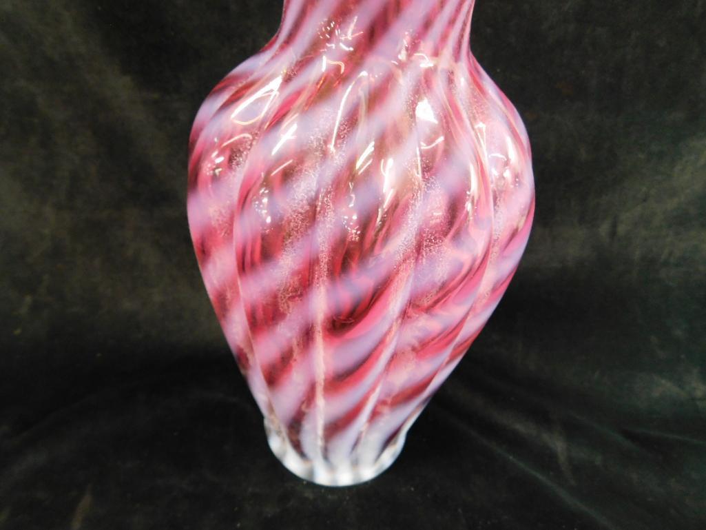 Fenton Glass - Vase - Cranberry Swirl - Ruffled Rim - 11.5" Tall