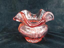 Lot of 4 Fenton Glass Pieces - 2 Slippers - 2 Squat Vases - 3" to 3.5" Tall