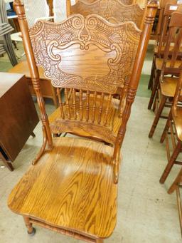 Country Carved Oak Kitchen Chairs - Each 40" x 19" x 22"