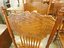 Country Carved Oak Kitchen Chairs - Each 40" x 19" x 22"