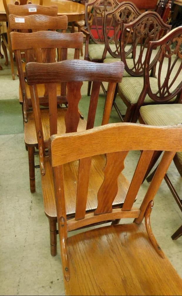 Vintage Oak Slat Back Chairs - Each 36" x 17" x 19"