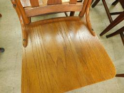 Vintage Oak Slat Back Chairs - Each 36" x 17" x 19"