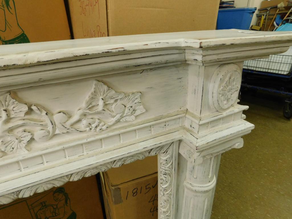 White Painted Ornate Fireplace Mantle - 47" x 61" x 9"