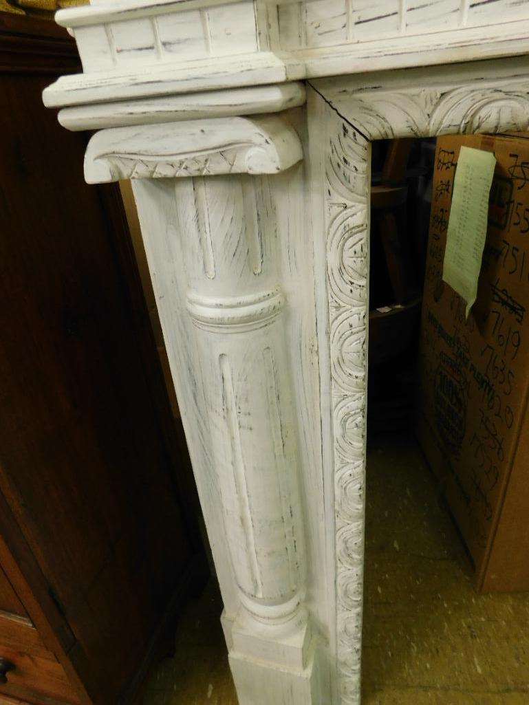 White Painted Ornate Fireplace Mantle - 47" x 61" x 9"