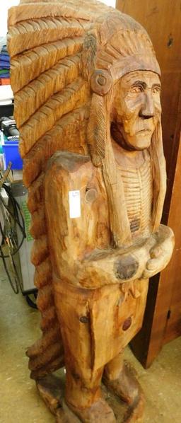 Carved Wood Indian Figure - 62" x 17" x 16"