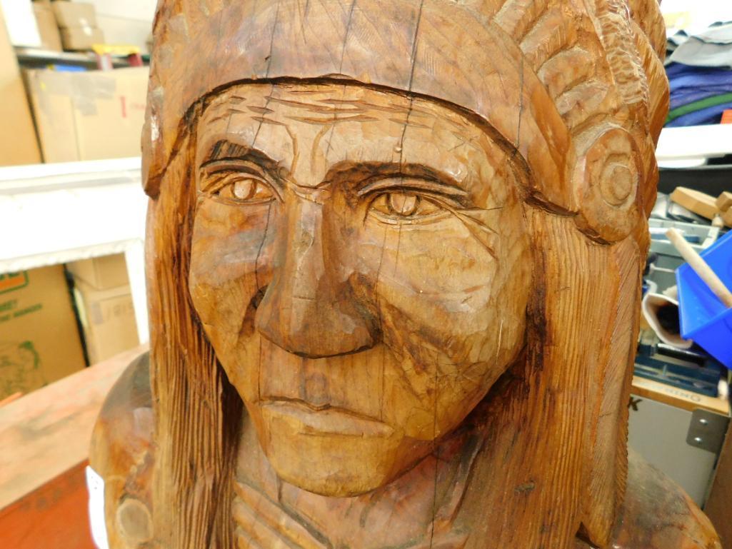 Carved Wood Indian Figure - 62" x 17" x 16"