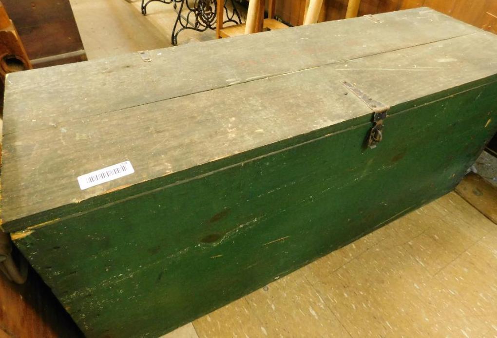 Large Green Painted Wood Tool Box - 20" x 45" x 15" #2