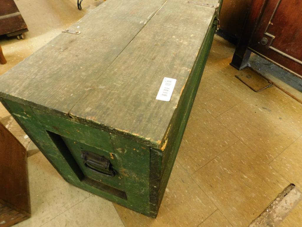 Large Green Painted Wood Tool Box - 20" x 45" x 15" #2