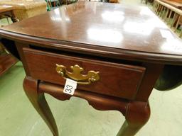 Signed 1 Drawer Queen Anne Drop Side Occasional Table - 26.5" x 18.5" x 28"