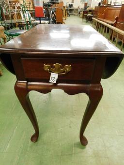 Signed 1 Drawer Queen Anne Drop Side Occasional Table - 26.5" x 18.5" x 28"