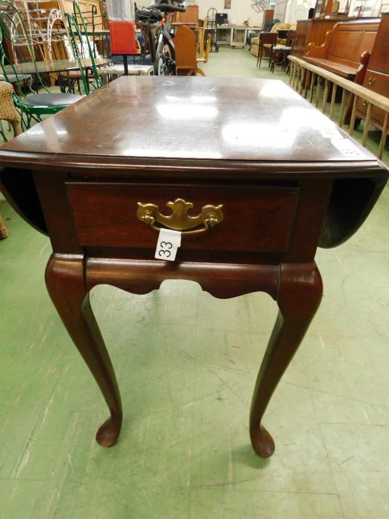 Signed 1 Drawer Queen Anne Drop Side Occasional Table - 26.5" x 18.5" x 28"