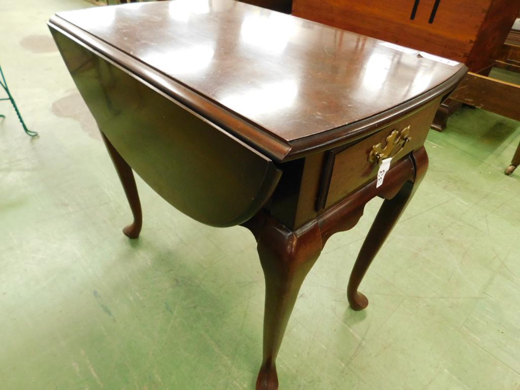 Signed 1 Drawer Queen Anne Drop Side Occasional Table - 26.5" x 18.5" x 28"