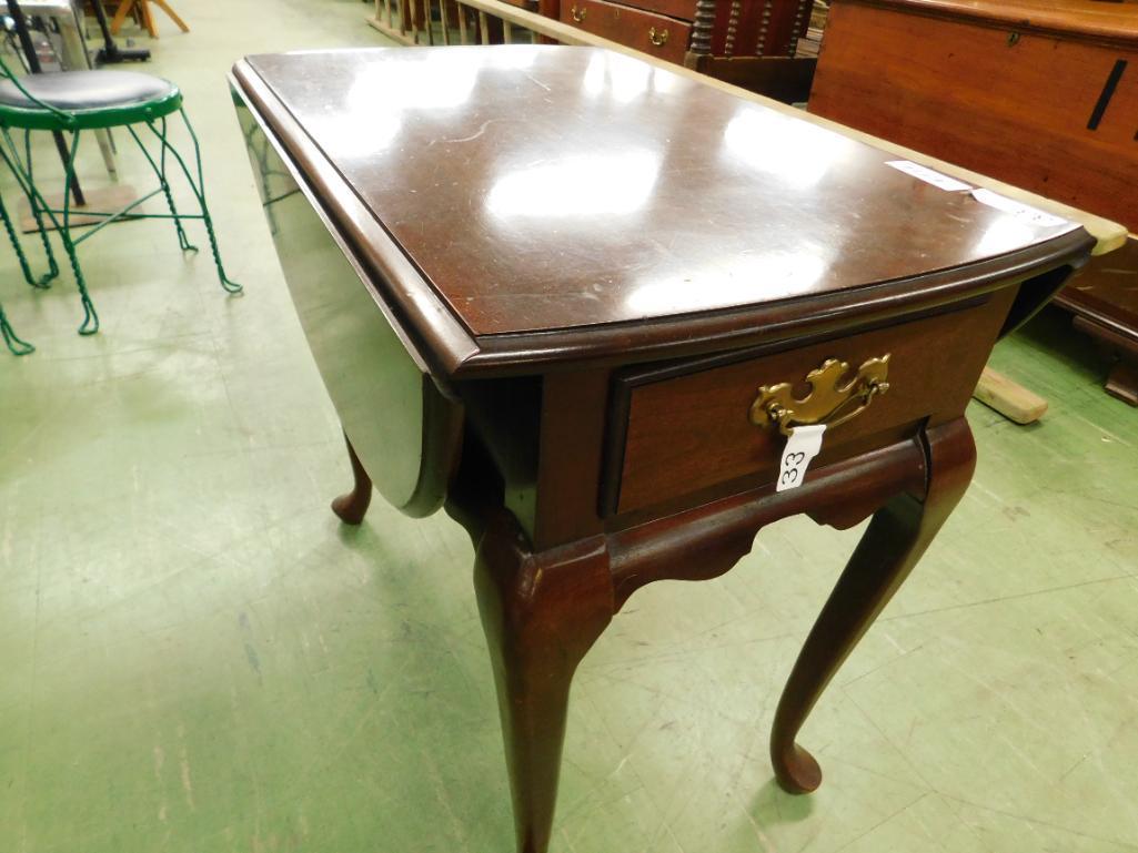 Signed 1 Drawer Queen Anne Drop Side Occasional Table - 26.5" x 18.5" x 28"