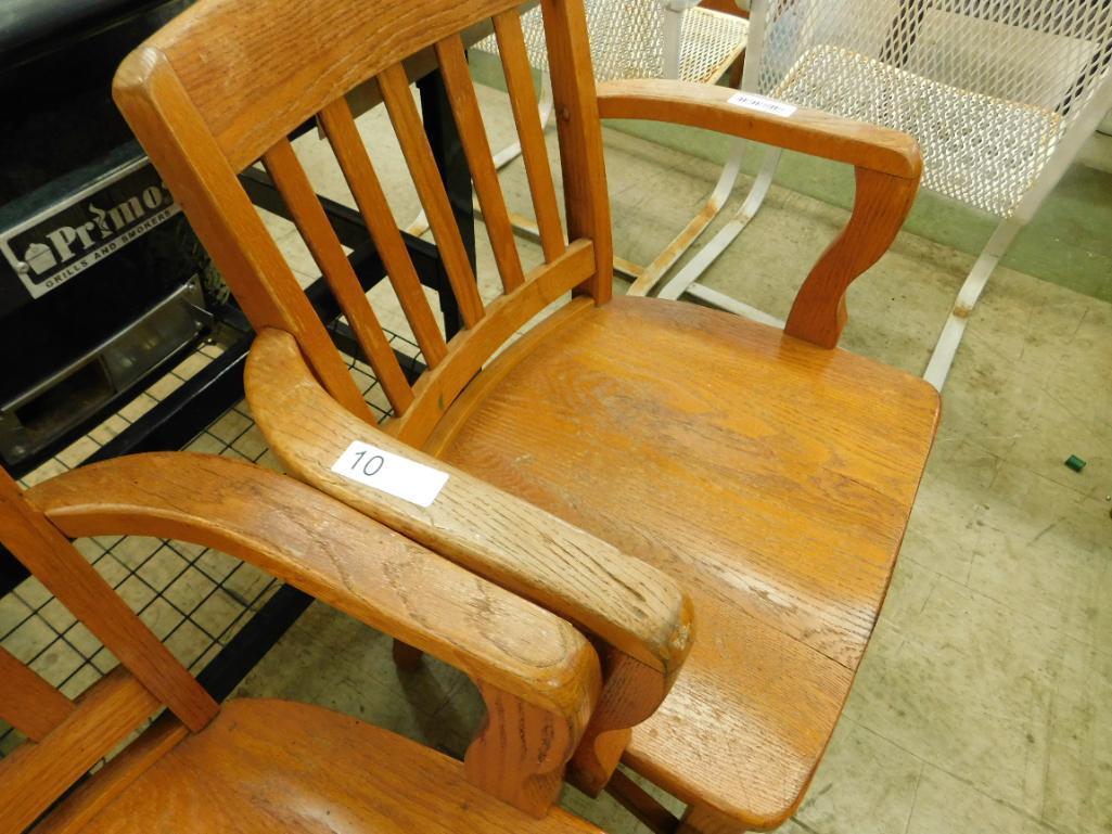 Vintage Heavy Oak Arm Chairs - Each 33.5" x 24" x 24"