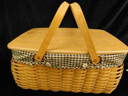 Longaberger Basket - Double Wood Handled Lidded Picnic Basket - 10" x 20" x 14"