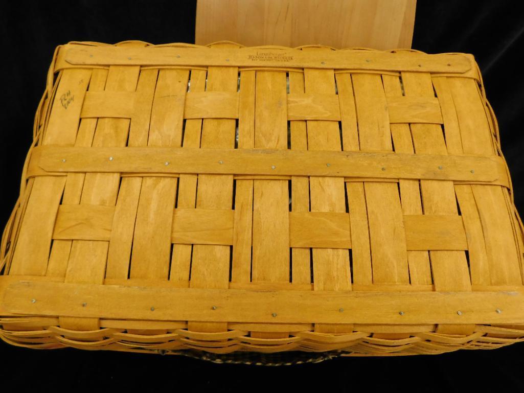 Longaberger Basket - Double Wood Handled Lidded Picnic Basket - 10" x 20" x 14"