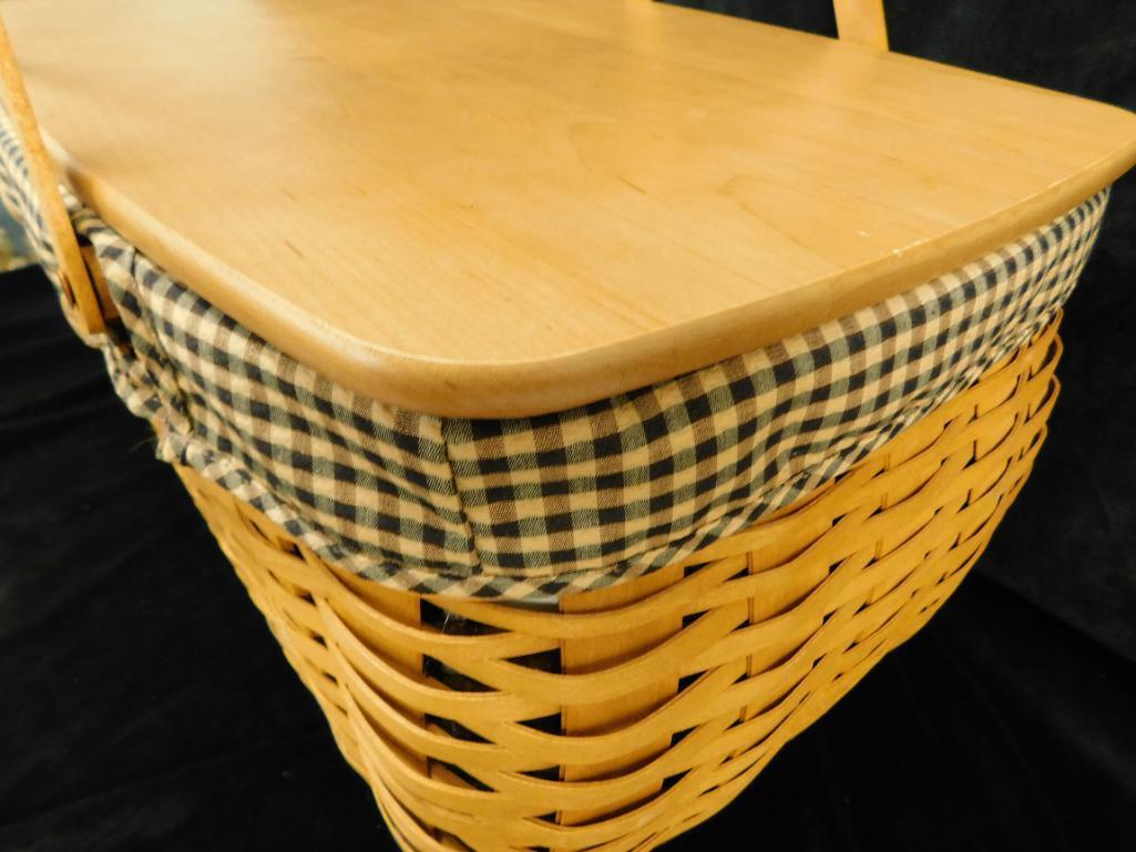 Longaberger Basket - Double Wood Handled Lidded Picnic Basket - 10" x 20" x 14"