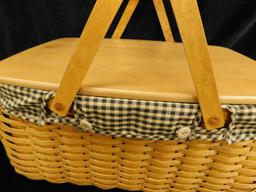 Longaberger Basket - Double Wood Handled Lidded Picnic Basket - 10" x 20" x 14"