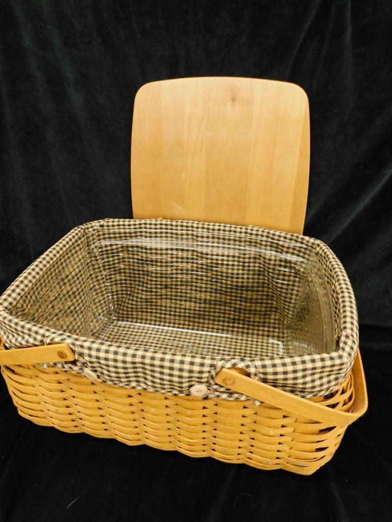 Longaberger Basket - Double Wood Handled Lidded Picnic Basket - 10" x 20" x 14"