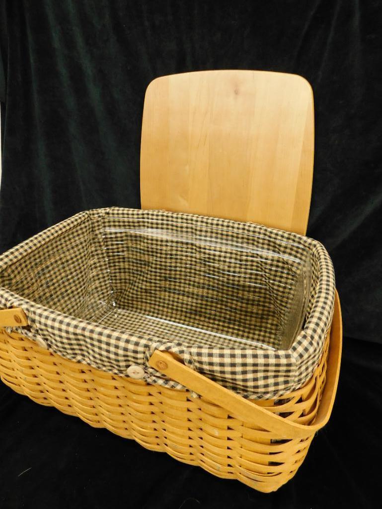 Longaberger Basket - Double Wood Handled Lidded Picnic Basket - 10" x 20" x 14"