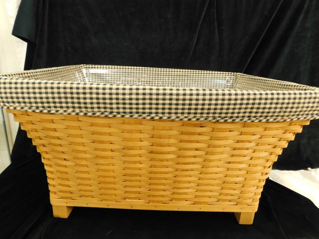 Longaberger Basket - Footed Open Large Basket with Liner - 14" x 26.5" x 21"
