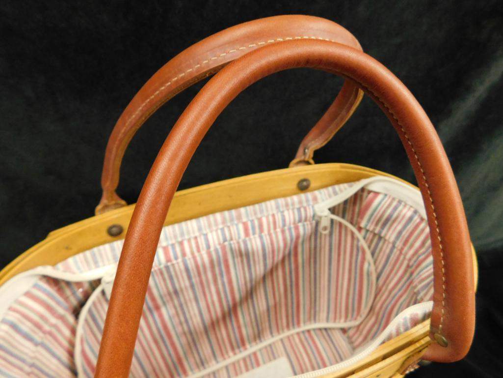 Longaberger Basket - Ohio - Double Leather Handled Tall Basket - Cloth Liner