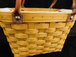 Longaberger Basket - Ohio - Double Leather Handled Tall Basket - Cloth Liner