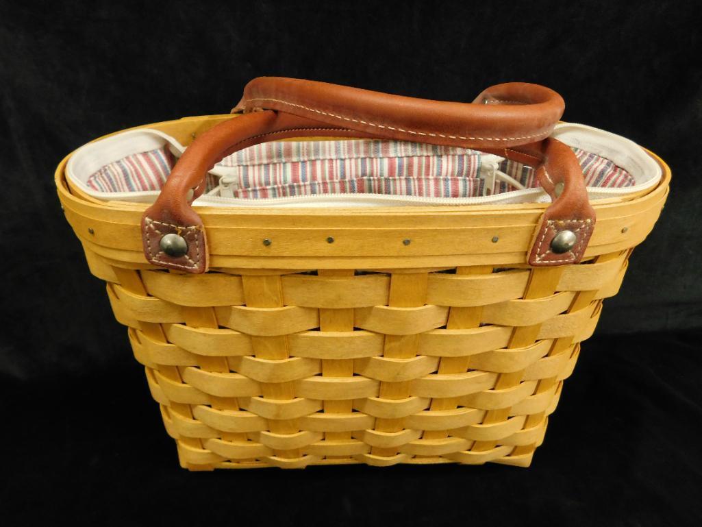 Longaberger Basket - Ohio - Double Leather Handled Tall Basket - Cloth Liner