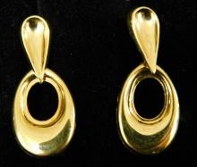 14K Yellow Gold - Earrings - Oval Danglers - Pierced - .80 Grams