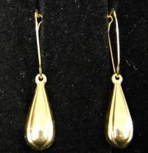 14K Yellow Gold - Earrings - Teardrop Danglers - Pierced - .96 Grams