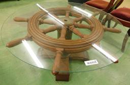 Ships Wheel Glass Top Coffee Table