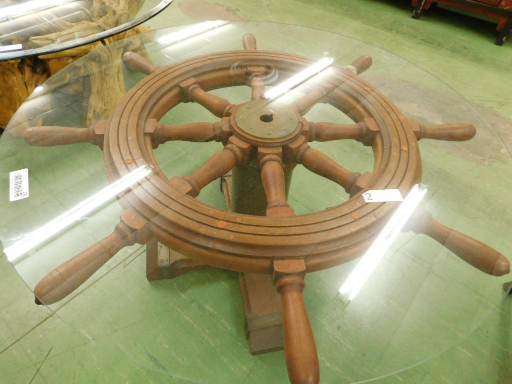 Ships Wheel Glass Top Coffee Table