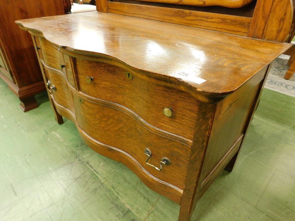 Oak 3 Drawer Lowboy Dresser with Mirror