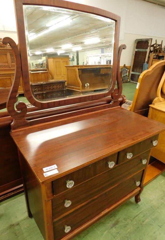 2 Over 2 Mahogany Dresser with Mirror - Glass Knobs