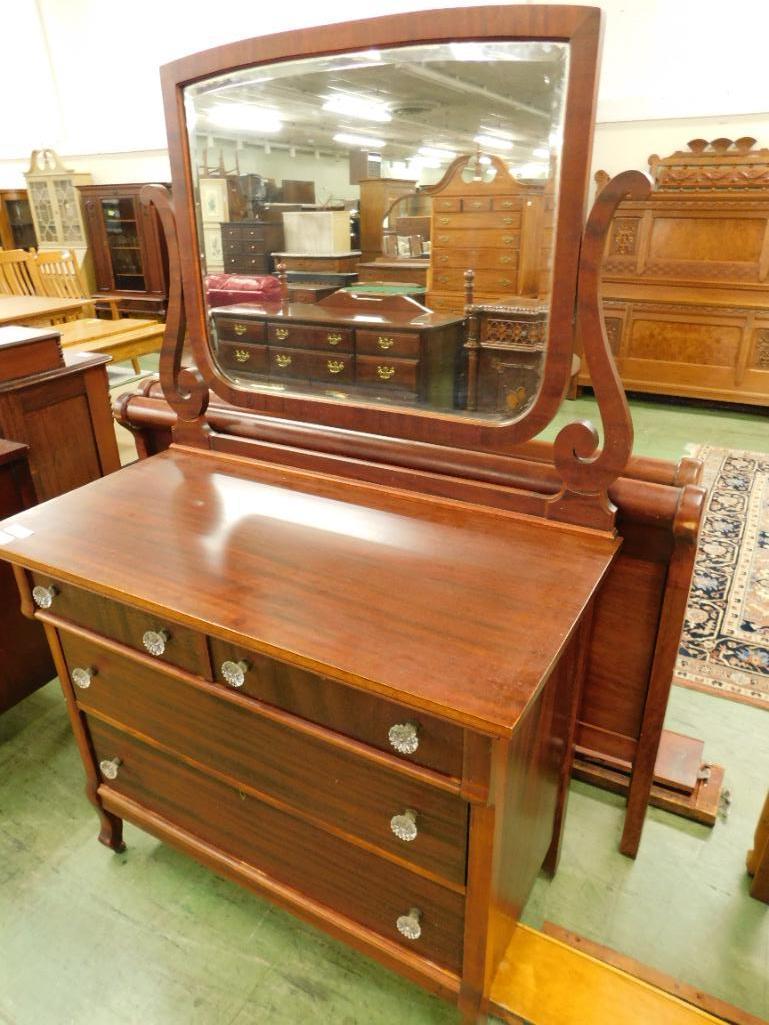 2 Over 2 Mahogany Dresser with Mirror - Glass Knobs