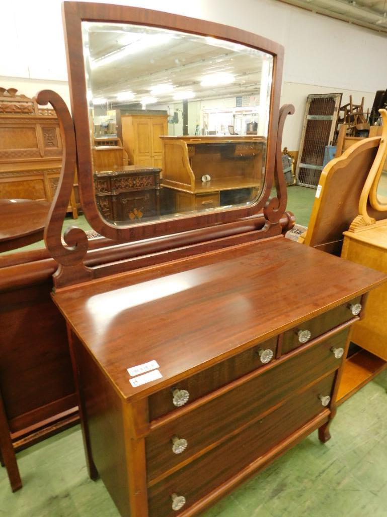 2 Over 2 Mahogany Dresser with Mirror - Glass Knobs