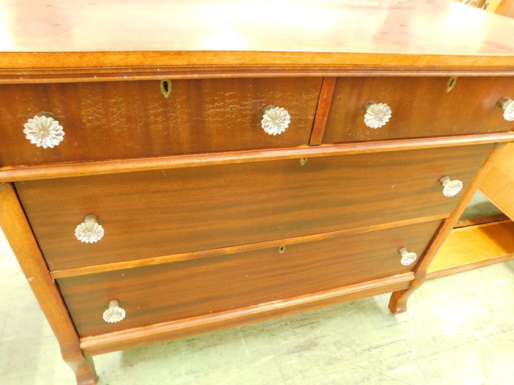 2 Over 2 Mahogany Dresser with Mirror - Glass Knobs