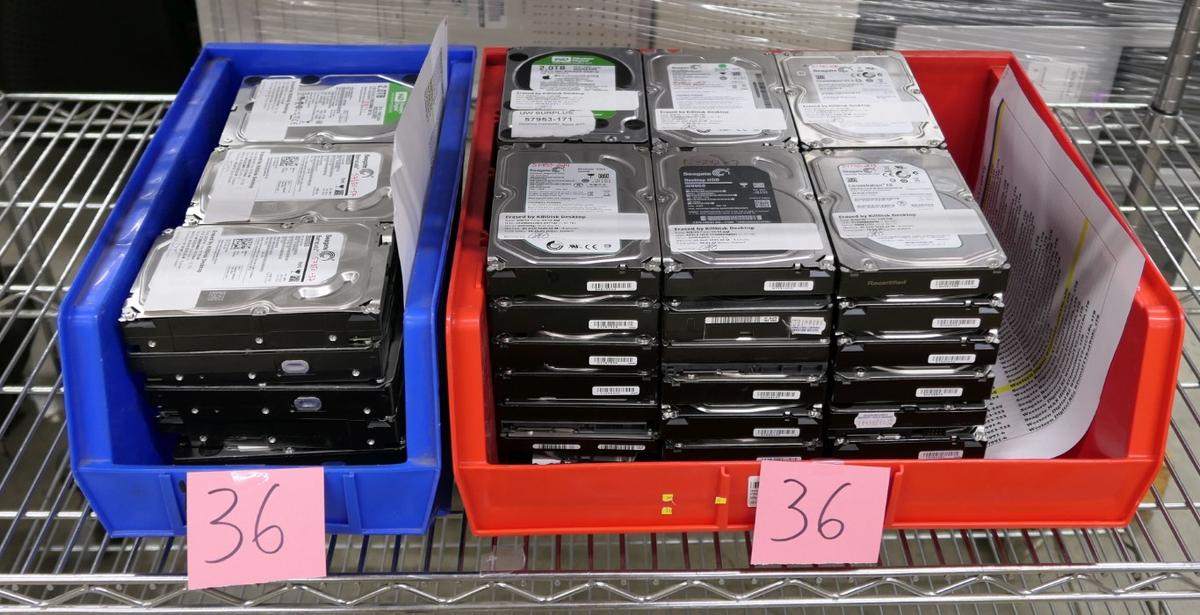 Hard Drives: 1.5+ TB, SATA, 3.5", Approx. 60, Items in 2 Bins