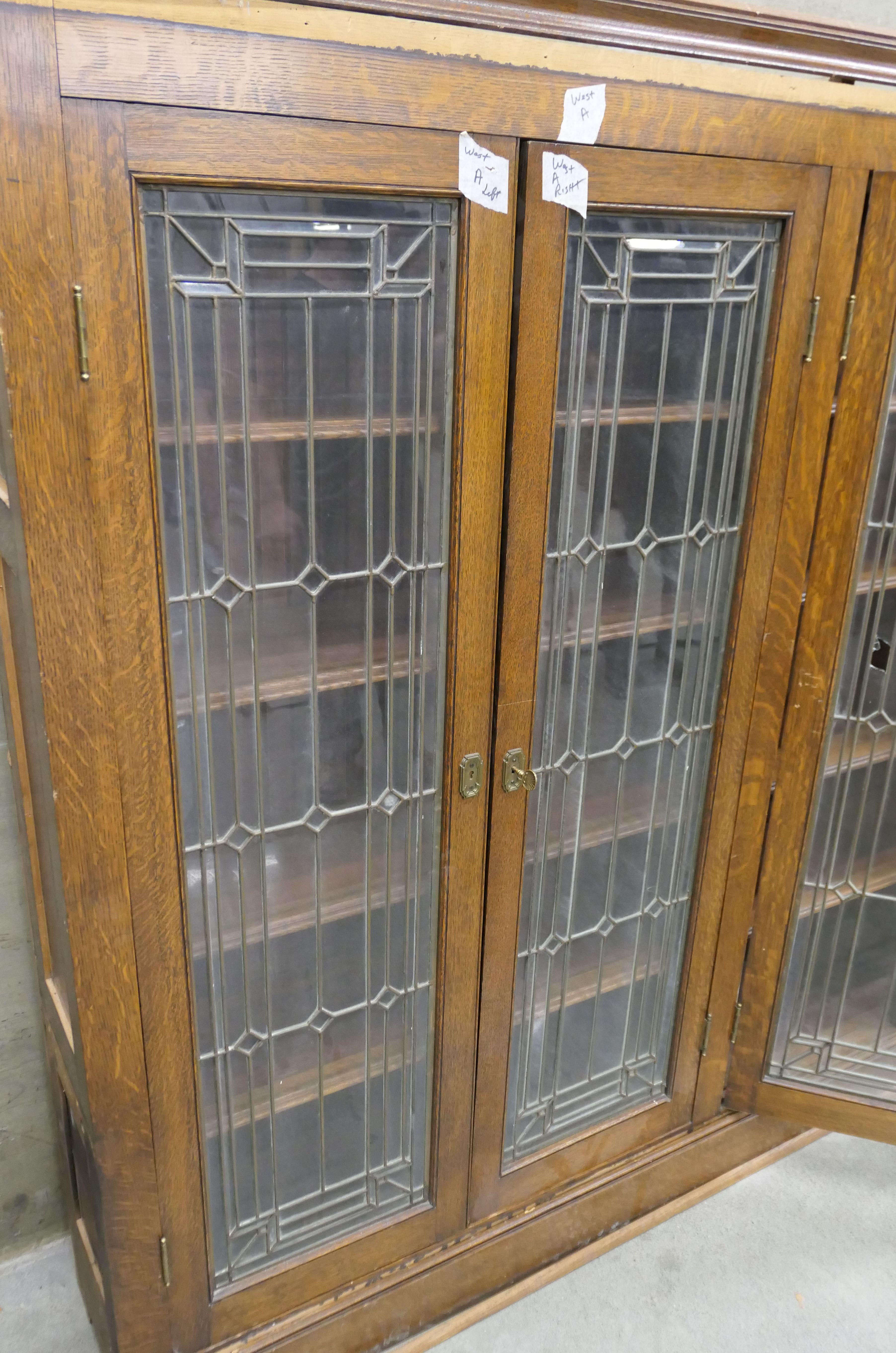 LOT 7: 2-Unit Antique Oak & Pine Bookcase w/ Leaded Glass Doors