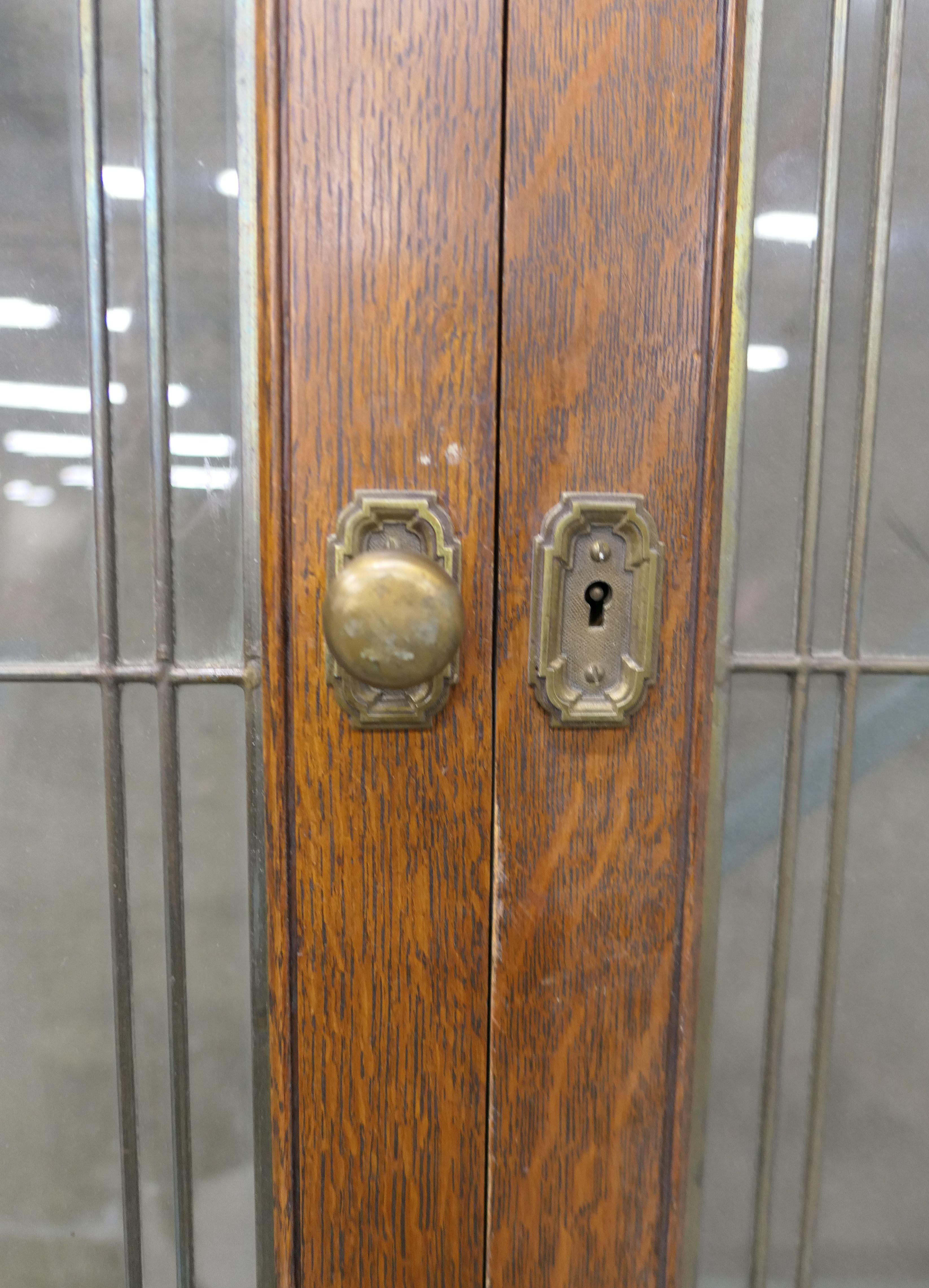 LOT 7: 2-Unit Antique Oak & Pine Bookcase w/ Leaded Glass Doors