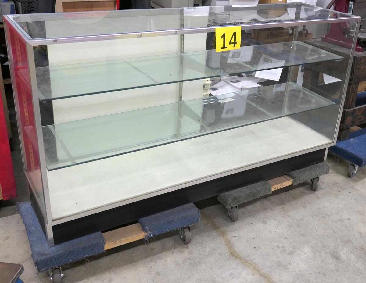 Display Cabinet: 70"x20"x38", Item on 2 Dollies