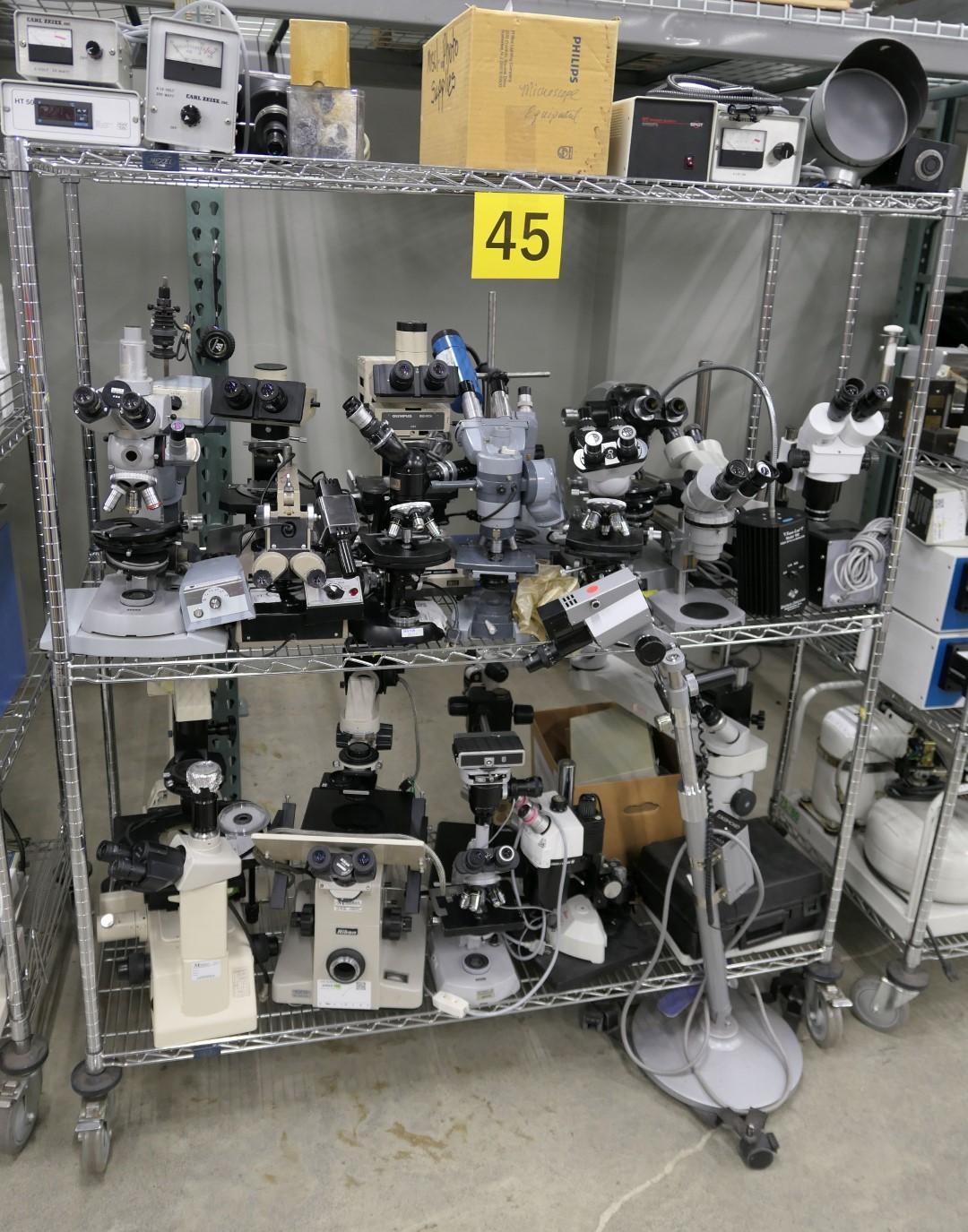 Misc. Lab Equipment Group F: Microscopes and Peripherals, Items on Cart.