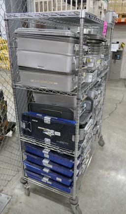 Medical Autoclave Trays, Items on Cart