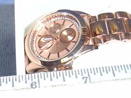 LADIES COPPER TONE 3 DIAL WATCH SIZED DOWN RUNNING 'CCM'