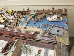 O gauge train set with tables and all Christmas village parts as pictured.