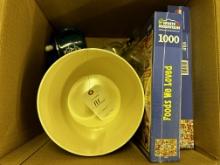 Misc box of Puzzles, Ice Buckets, Containers