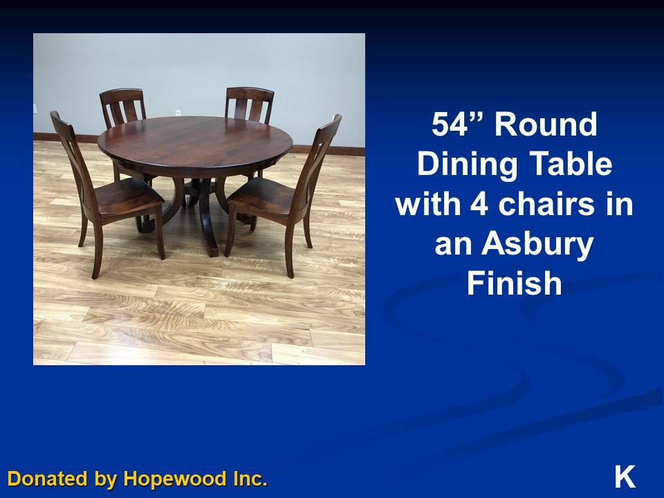 Brown Maple 54" Round Dining Table with 4 chairs in Asbury Finish