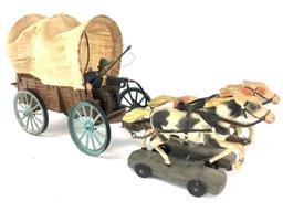 (2) Plastic 4" Indian Horseback Riders & Horse Drawn Wagon