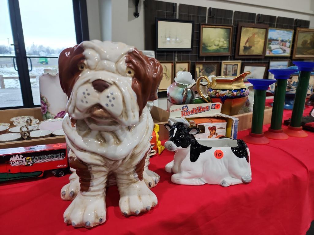 (1) Dog & (1) Cow Porcelain Figurine